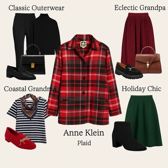 🟥 Anne Klein Red Plaid Button-Up Jacket – Cozy, Preppy, & Vintage-Inspired - Picture 3 of 8